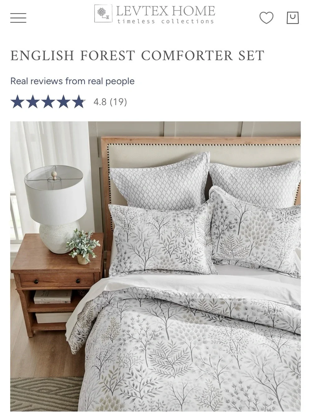 Levtex Floral Forest Comforter 3 pcs Set in Cream and Gray 🩶🤍🤎 100 % cotton..